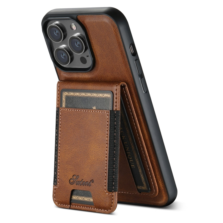 For iPhone 14 Suteni H17 Oil Eax Leather MagSafe Detachable Wallet Phone Case(Brown) by Suteni