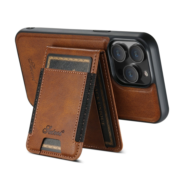 For iPhone 14 Suteni H17 Oil Eax Leather MagSafe Detachable Wallet Phone Case(Brown) by Suteni