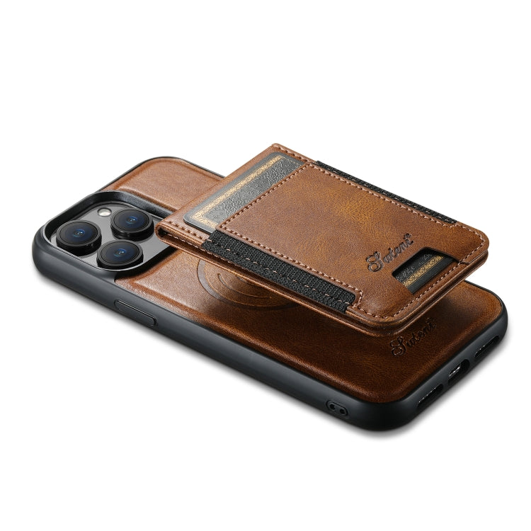 For iPhone 14 Suteni H17 Oil Eax Leather MagSafe Detachable Wallet Phone Case(Brown) by Suteni