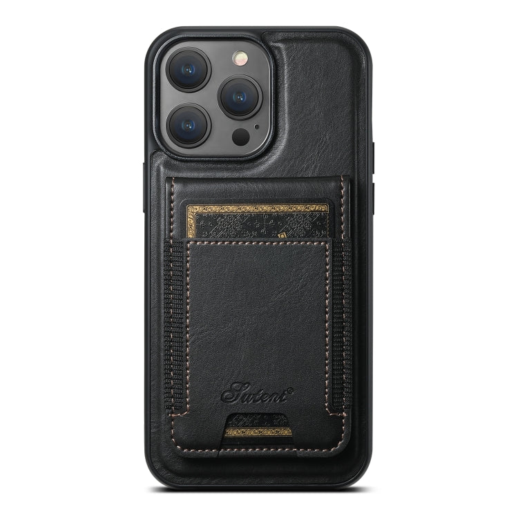 For iPhone 14 Pro Suteni H17 Oil Eax Leather MagSafe Detachable Wallet Phone Case(Black) by Suteni