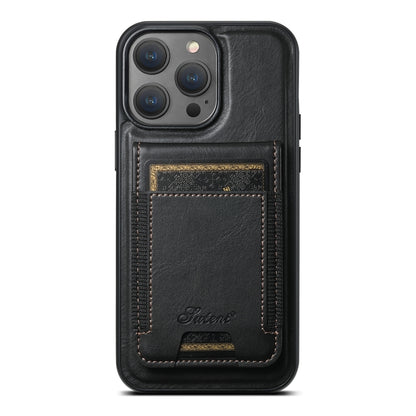 For iPhone 14 Pro Suteni H17 Oil Eax Leather MagSafe Detachable Wallet Phone Case(Black) by Suteni