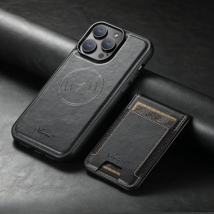 For iPhone 14 Pro Suteni H17 Oil Eax Leather MagSafe Detachable Wallet Phone Case(Black) by Suteni