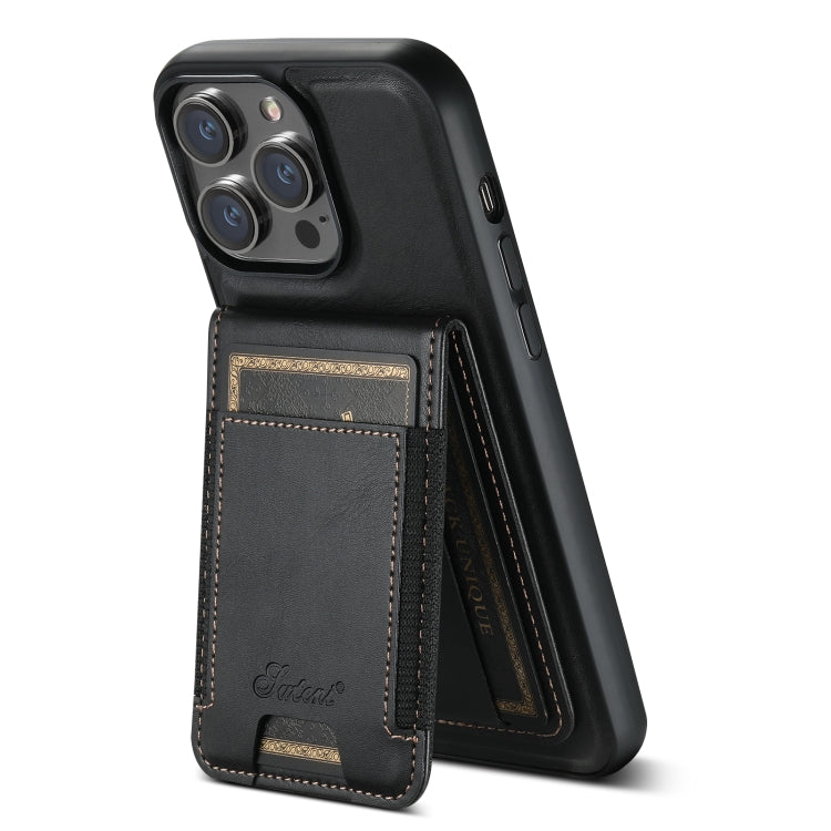 For iPhone 14 Pro Suteni H17 Oil Eax Leather MagSafe Detachable Wallet Phone Case(Black) by Suteni