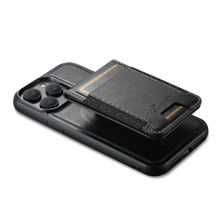 For iPhone 14 Pro Suteni H17 Oil Eax Leather MagSafe Detachable Wallet Phone Case(Black) by Suteni