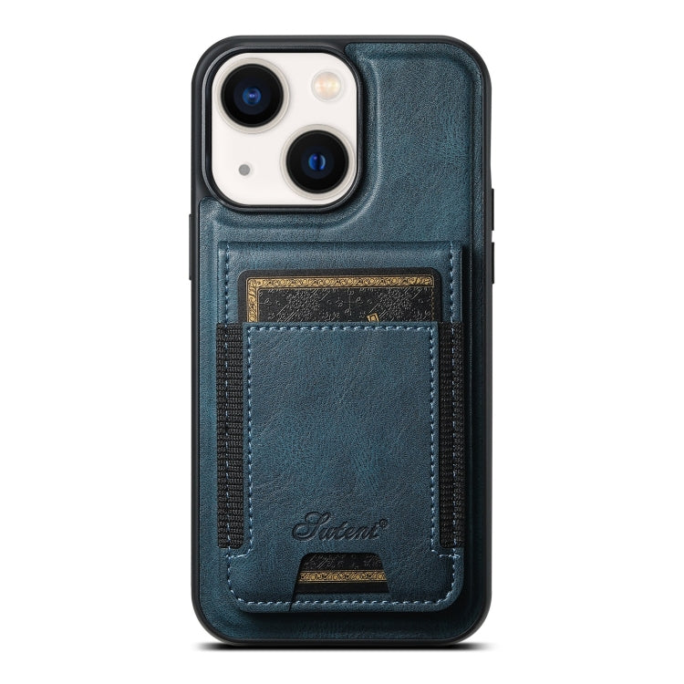 For iPhone 13 Suteni H17 Oil Eax Leather MagSafe Detachable Wallet Phone Case(Blue) by Suteni