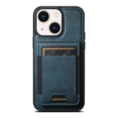 For iPhone 13 Suteni H17 Oil Eax Leather MagSafe Detachable Wallet Phone Case(Blue) by Suteni