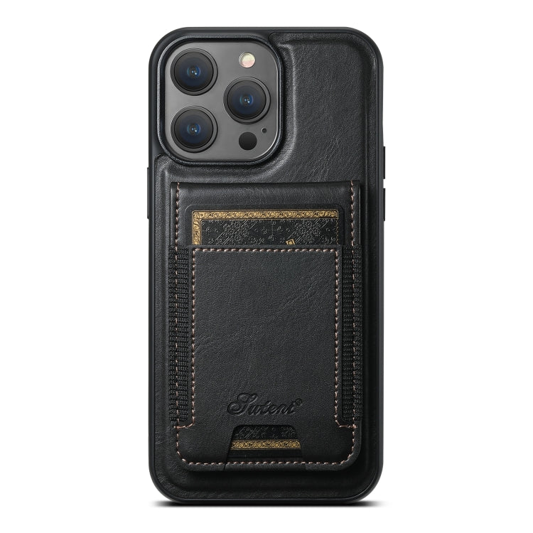 For iPhone 13 Pro Suteni H17 Oil Eax Leather MagSafe Detachable Wallet Phone Case(Black) - iPhone 13 Pro Cases by Suteni | Online Shopping UK | buy2fix