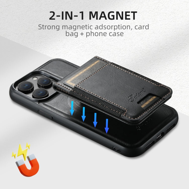 For iPhone 16 Suteni H17 Oil Eax Leather MagSafe Detachable Wallet Phone Case(Black) - iPhone 16 Cases by Suteni | Online Shopping UK | buy2fix