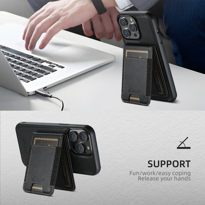 For iPhone 16 Suteni H17 Oil Eax Leather MagSafe Detachable Wallet Phone Case(Black) by Suteni