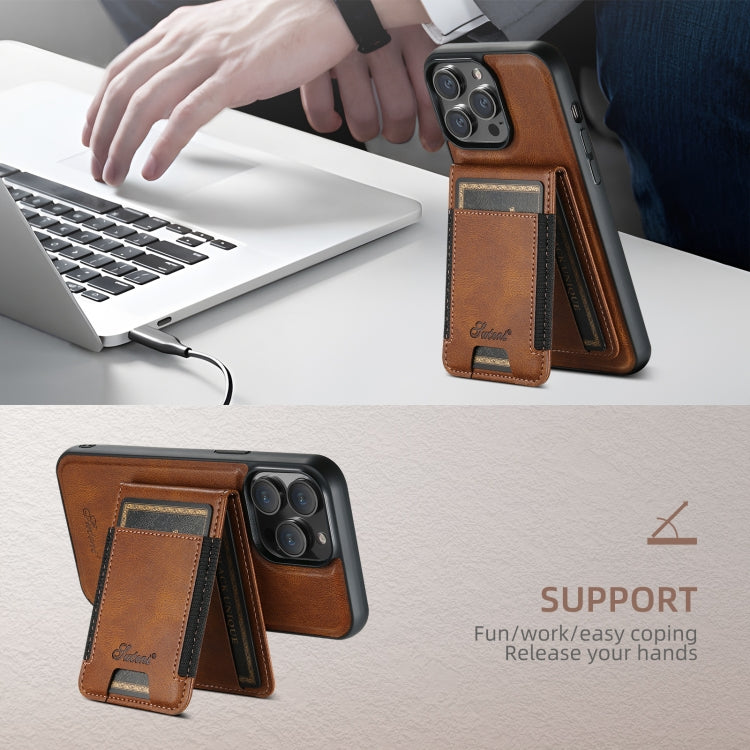 For iPhone 16 Suteni H17 Oil Eax Leather MagSafe Detachable Wallet Phone Case(Brown) by Suteni