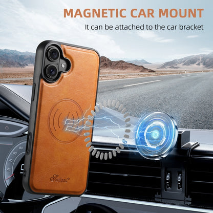 For iPhone 16 Suteni H17 Oil Eax Leather MagSafe Detachable Wallet Phone Case(Khaki) by Suteni