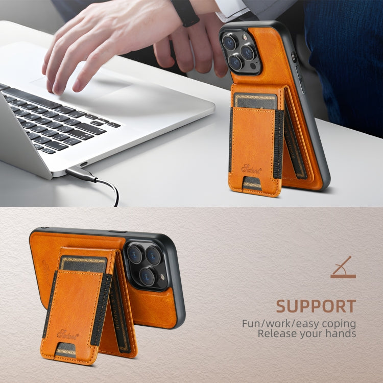 For iPhone 16 Suteni H17 Oil Eax Leather MagSafe Detachable Wallet Phone Case(Khaki) by Suteni