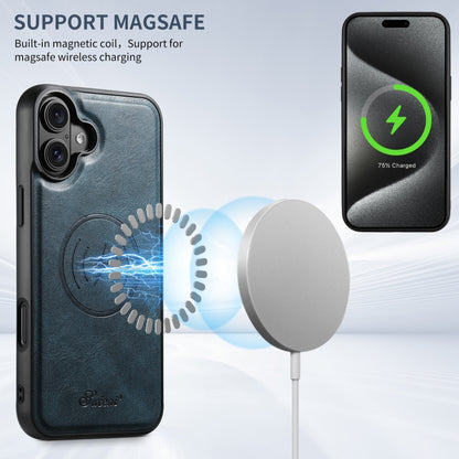 For iPhone 16 Suteni H17 Oil Eax Leather MagSafe Detachable Wallet Phone Case(Blue) by Suteni