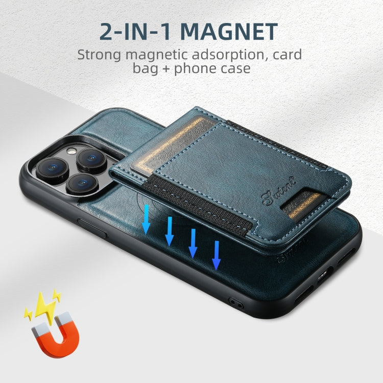For iPhone 16 Suteni H17 Oil Eax Leather MagSafe Detachable Wallet Phone Case(Blue) by Suteni