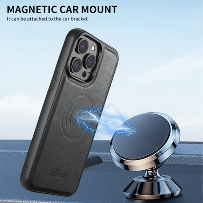 For iPhone 16 Pro Suteni H17 Oil Eax Leather MagSafe Detachable Wallet Phone Case(Black) by Suteni