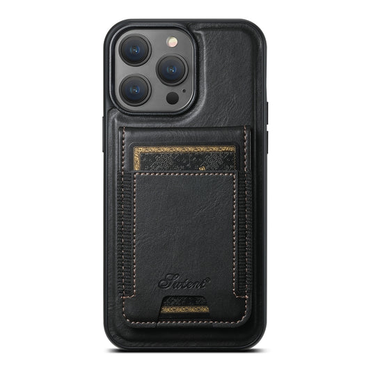 For iPhone 16 Pro Suteni H17 Oil Eax Leather MagSafe Detachable Wallet Phone Case(Black) by Suteni