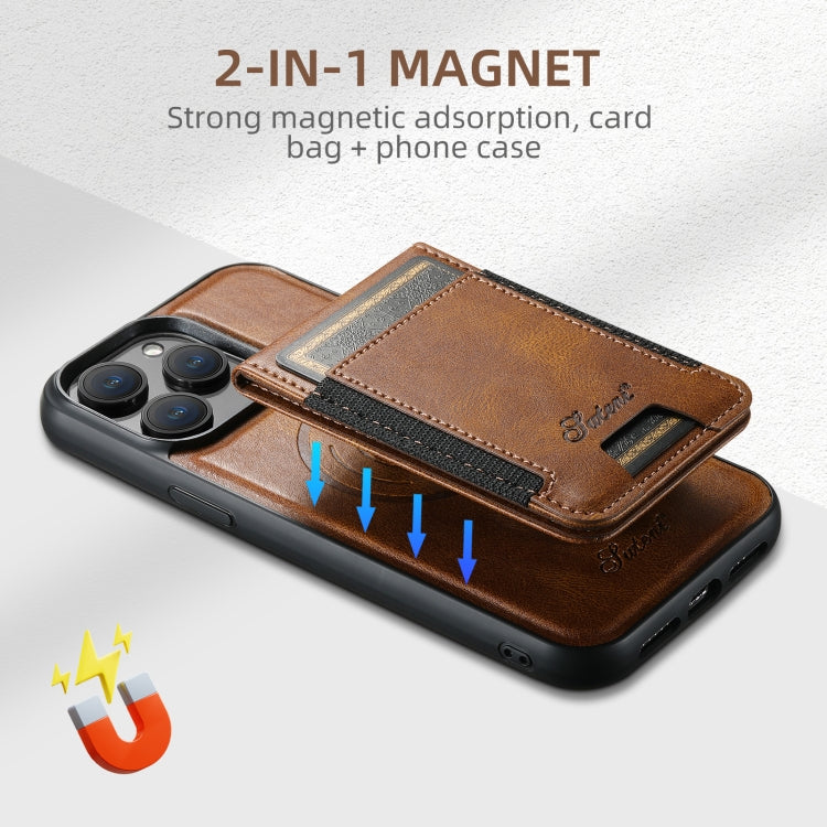 For iPhone 16 Pro Suteni H17 Oil Eax Leather MagSafe Detachable Wallet Phone Case(Brown) by Suteni