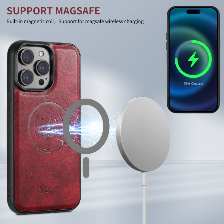 For iPhone 16 Pro Suteni H17 Oil Eax Leather MagSafe Detachable Wallet Phone Case(Red) by Suteni