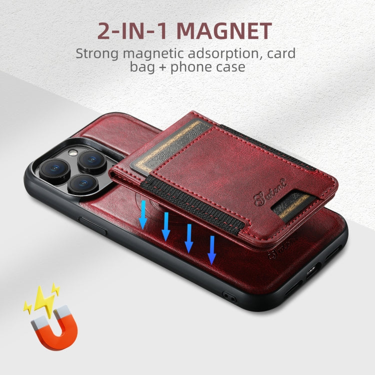 For iPhone 16 Pro Suteni H17 Oil Eax Leather MagSafe Detachable Wallet Phone Case(Red) by Suteni