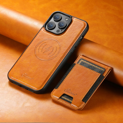 For iPhone 16 Pro Suteni H17 Oil Eax Leather MagSafe Detachable Wallet Phone Case(Khaki) by Suteni