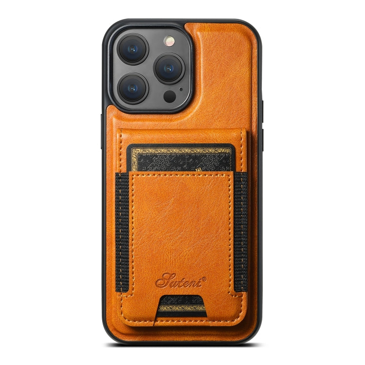 For iPhone 16 Pro Suteni H17 Oil Eax Leather MagSafe Detachable Wallet Phone Case(Khaki) by Suteni
