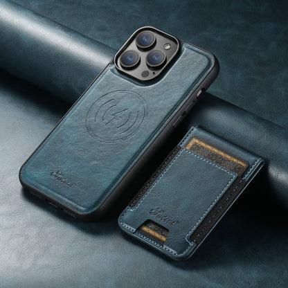 For iPhone 16 Pro Suteni H17 Oil Eax Leather MagSafe Detachable Wallet Phone Case(Blue) by Suteni