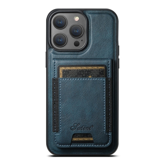 For iPhone 16 Pro Suteni H17 Oil Eax Leather MagSafe Detachable Wallet Phone Case(Blue) by Suteni