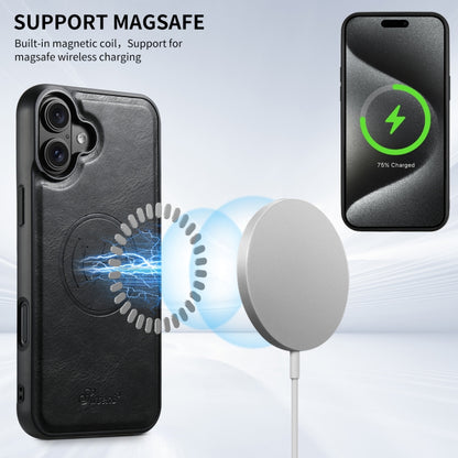 For iPhone 16 Plus Suteni H17 Oil Eax Leather MagSafe Detachable Wallet Phone Case(Black) by Suteni