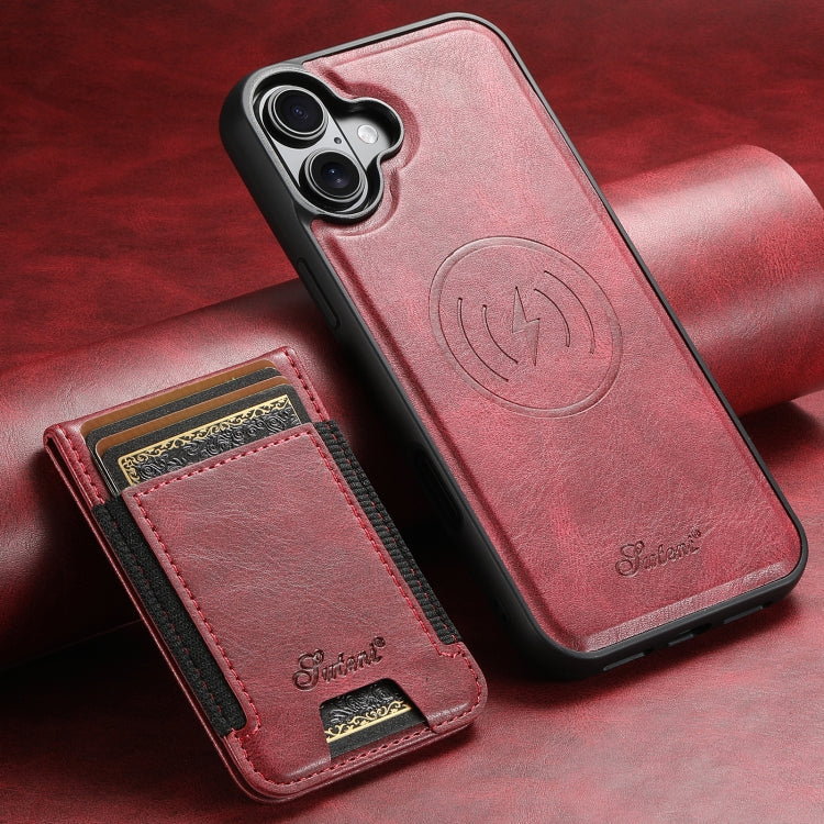 For iPhone 16 Plus Suteni H17 Oil Eax Leather MagSafe Detachable Wallet Phone Case(Red) by Suteni