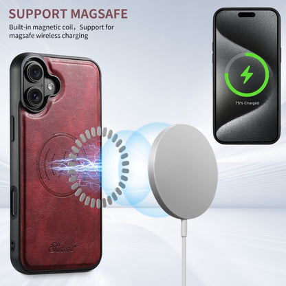 For iPhone 16 Plus Suteni H17 Oil Eax Leather MagSafe Detachable Wallet Phone Case(Red) by Suteni