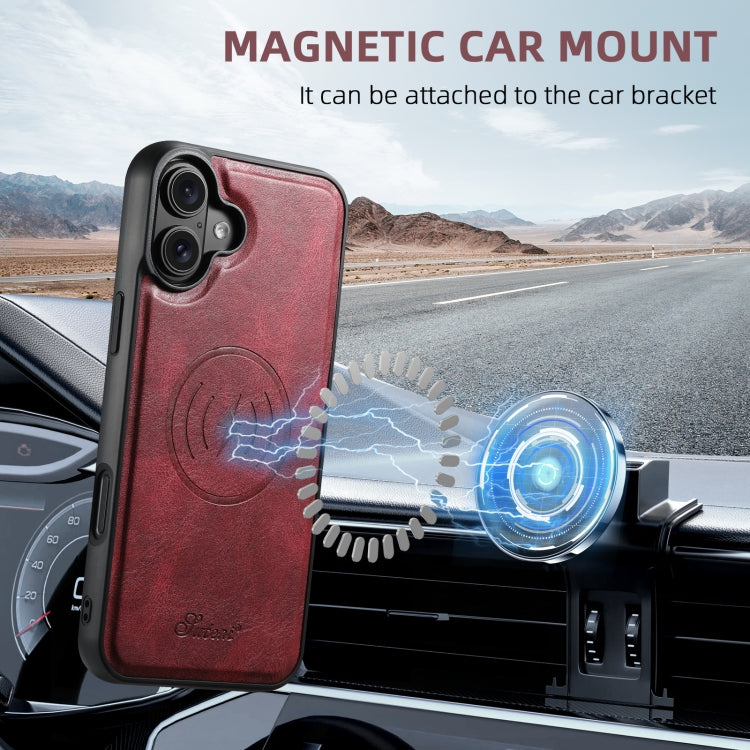 For iPhone 16 Plus Suteni H17 Oil Eax Leather MagSafe Detachable Wallet Phone Case(Red) by Suteni