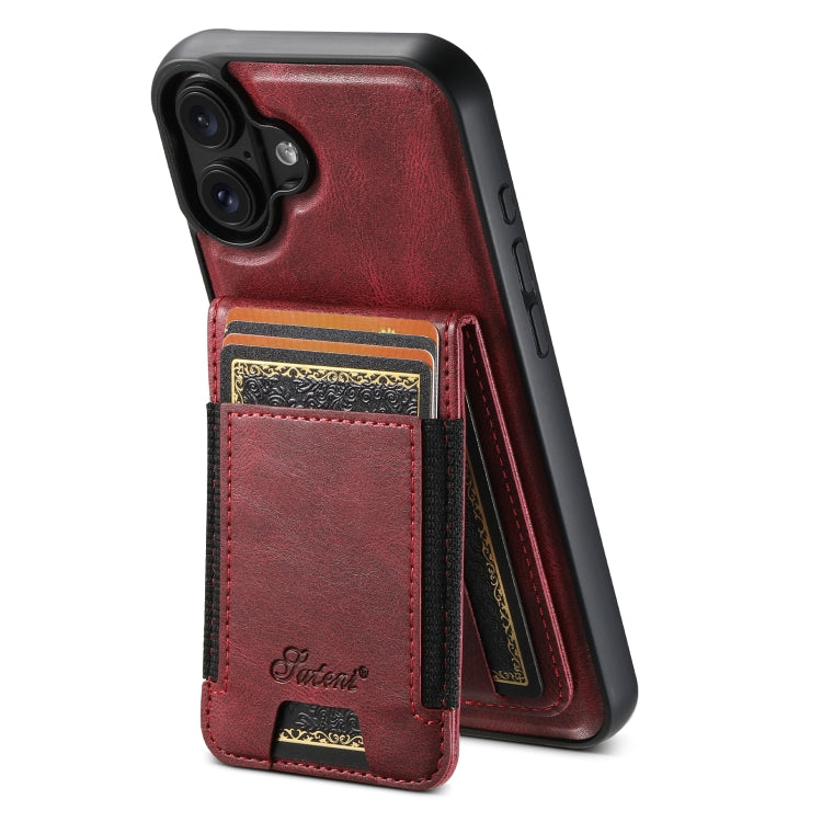 For iPhone 16 Plus Suteni H17 Oil Eax Leather MagSafe Detachable Wallet Phone Case(Red) by Suteni