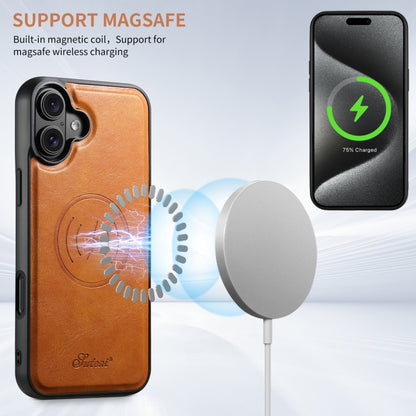 For iPhone 16 Plus Suteni H17 Oil Eax Leather MagSafe Detachable Wallet Phone Case(Khaki) by Suteni