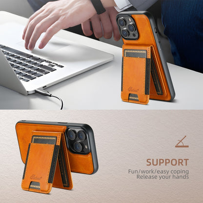 For iPhone 16 Plus Suteni H17 Oil Eax Leather MagSafe Detachable Wallet Phone Case(Khaki) by Suteni