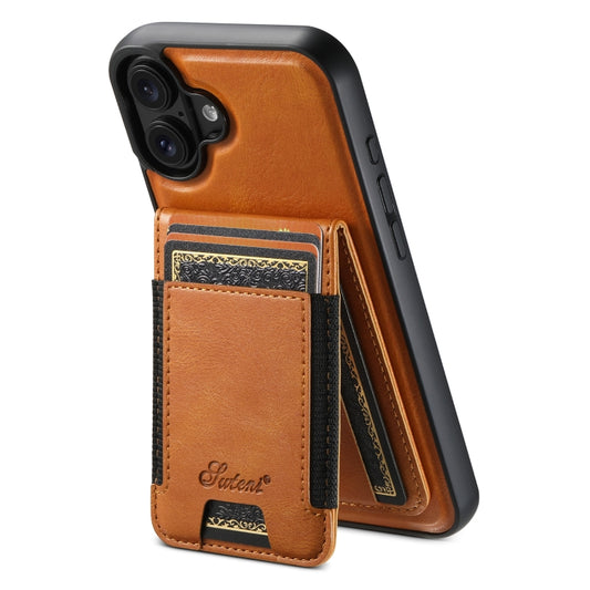 For iPhone 16 Plus Suteni H17 Oil Eax Leather MagSafe Detachable Wallet Phone Case(Khaki) by Suteni