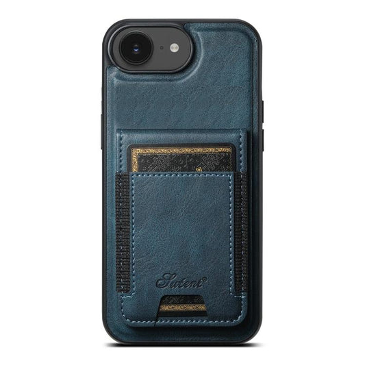 For iPhone 16e Suteni H17 Oil Eax Leather MagSafe Detachable Wallet Phone Case(Blue) - iPhone 16e Cases by Suteni | Online Shopping UK | buy2fix