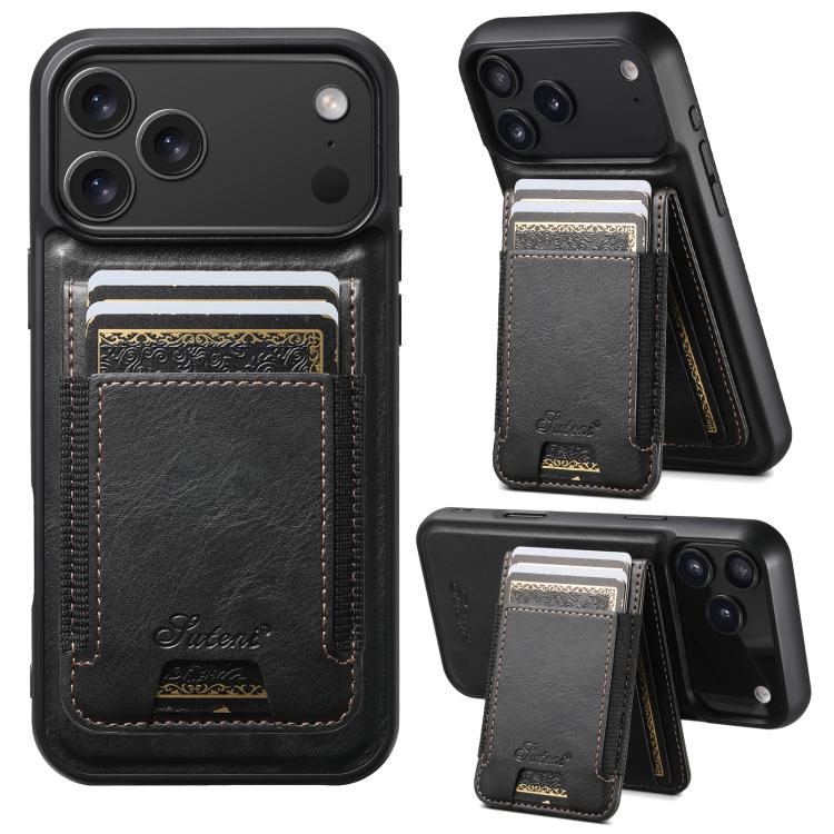 For iPhone 17 Pro Max Suteni H17 Oil Eax Leather MagSafe Detachable Wallet Phone Case(Black) - iPhone 17 Pro Max Cases by Suteni | Online Shopping UK | buy2fix