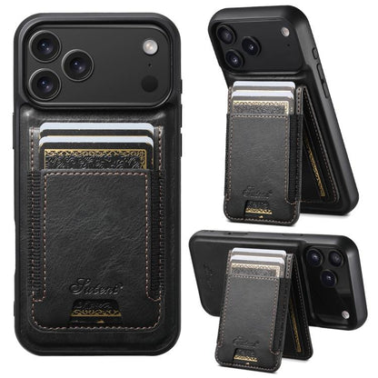 For iPhone 17 Pro Max Suteni H17 Oil Eax Leather MagSafe Detachable Wallet Phone Case(Black) - iPhone 17 Pro Max Cases by Suteni | Online Shopping UK | buy2fix