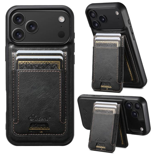 For iPhone 17 Pro Max Suteni H17 Oil Eax Leather MagSafe Detachable Wallet Phone Case(Black)