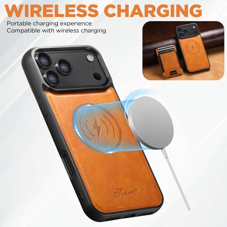 For iPhone 17 Pro Max Suteni H17 Oil Eax Leather MagSafe Detachable Wallet Phone Case(Khaki) - iPhone 17 Pro Max Cases by Suteni | Online Shopping UK | buy2fix