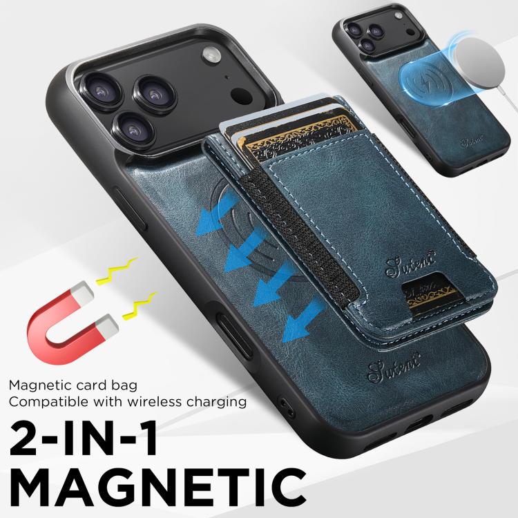 For iPhone 17 Pro Max Suteni H17 Oil Eax Leather MagSafe Detachable Wallet Phone Case(Blue) - iPhone 17 Pro Max Cases by Suteni | Online Shopping UK | buy2fix