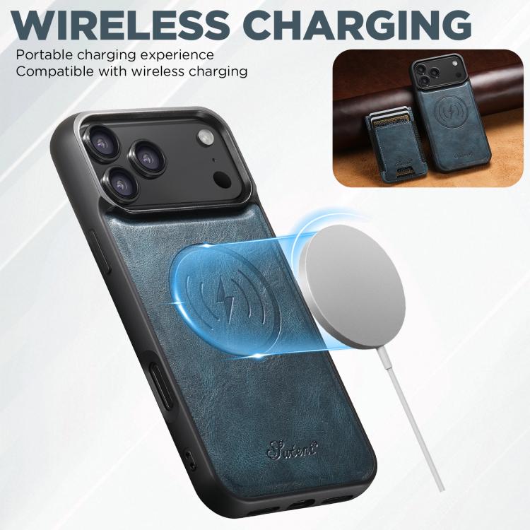 For iPhone 17 Pro Max Suteni H17 Oil Eax Leather MagSafe Detachable Wallet Phone Case(Blue) - iPhone 17 Pro Max Cases by Suteni | Online Shopping UK | buy2fix