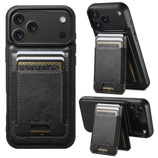 For iPhone 17 Pro Suteni H17 Oil Eax Leather MagSafe Detachable Wallet Phone Case(Black) - iPhone 17 Pro Cases by Suteni | Online Shopping UK | buy2fix