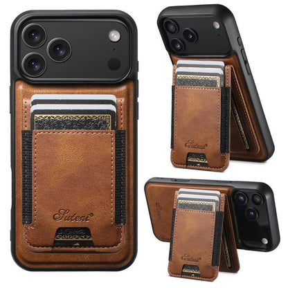 For iPhone 17 Pro Suteni H17 Oil Eax Leather MagSafe Detachable Wallet Phone Case(Brown) - iPhone 17 Pro Cases by Suteni | Online Shopping UK | buy2fix