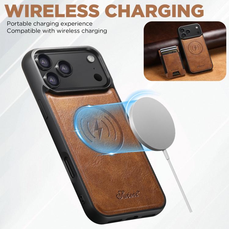 For iPhone 17 Pro Suteni H17 Oil Eax Leather MagSafe Detachable Wallet Phone Case(Brown) - iPhone 17 Pro Cases by Suteni | Online Shopping UK | buy2fix