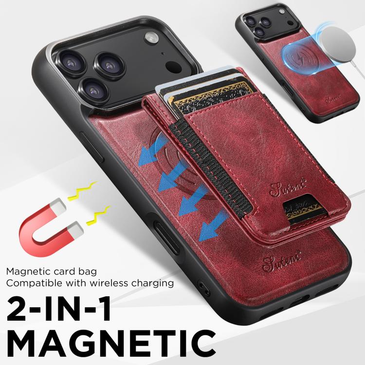 For iPhone 17 Pro Suteni H17 Oil Eax Leather MagSafe Detachable Wallet Phone Case(Red) - iPhone 17 Pro Cases by Suteni | Online Shopping UK | buy2fix