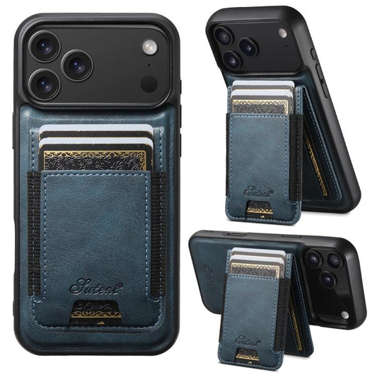 For iPhone 17 Pro Suteni H17 Oil Eax Leather MagSafe Detachable Wallet Phone Case(Blue) - iPhone 17 Pro Cases by Suteni | Online Shopping UK | buy2fix