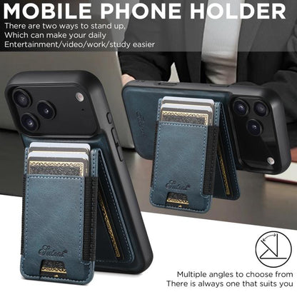 For iPhone 17 Pro Suteni H17 Oil Eax Leather MagSafe Detachable Wallet Phone Case(Blue) - iPhone 17 Pro Cases by Suteni | Online Shopping UK | buy2fix