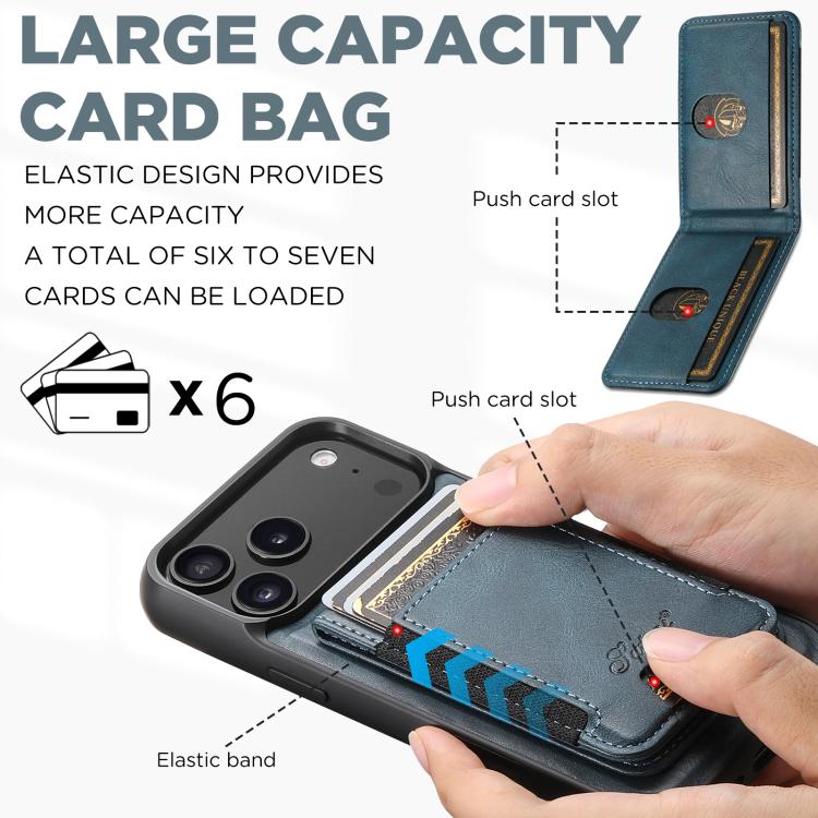 For iPhone 17 Pro Suteni H17 Oil Eax Leather MagSafe Detachable Wallet Phone Case(Blue) - iPhone 17 Pro Cases by Suteni | Online Shopping UK | buy2fix