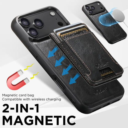 For iPhone 17  Suteni H17 Oil Eax Leather MagSafe Detachable Wallet Phone Case(Black) - iPhone 17 Cases by Suteni | Online Shopping UK | buy2fix